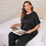 Women's Plus Size Silk Sleepwear Short Sleeve Silk Pajamas