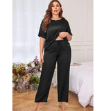 Women's Plus Size Silk Sleepwear Short Sleeve Silk Pajamas