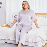 Women's Plus Size Silk Sleepwear Short Sleeve Silk Pajamas