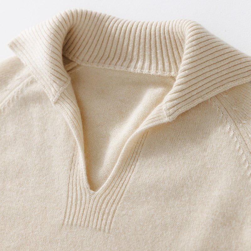 Women's Lapeled Cashmere Sweater with Pockets Relaxed Fit Cashmere Pullover - slipintosoft