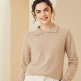 Women's Polo Collar Pullover Cashmere Sweater - slipintosoft