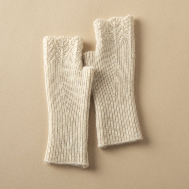 Women's Pure Cashmere Half Finger Gloves Luxuriously Soft Warm Winter Knit Gloves - slipintosoft