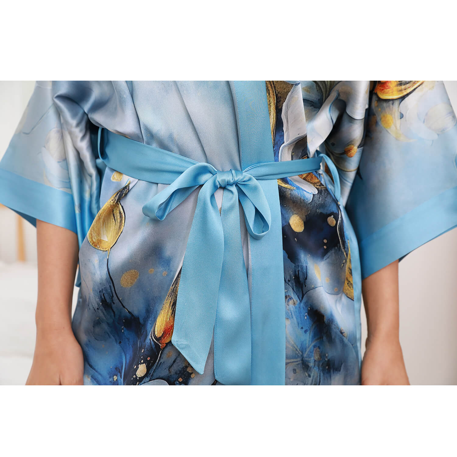 Long 100% Silk Kimono Robes Handpainted Flower for Women Silk Robe - slipintosoft