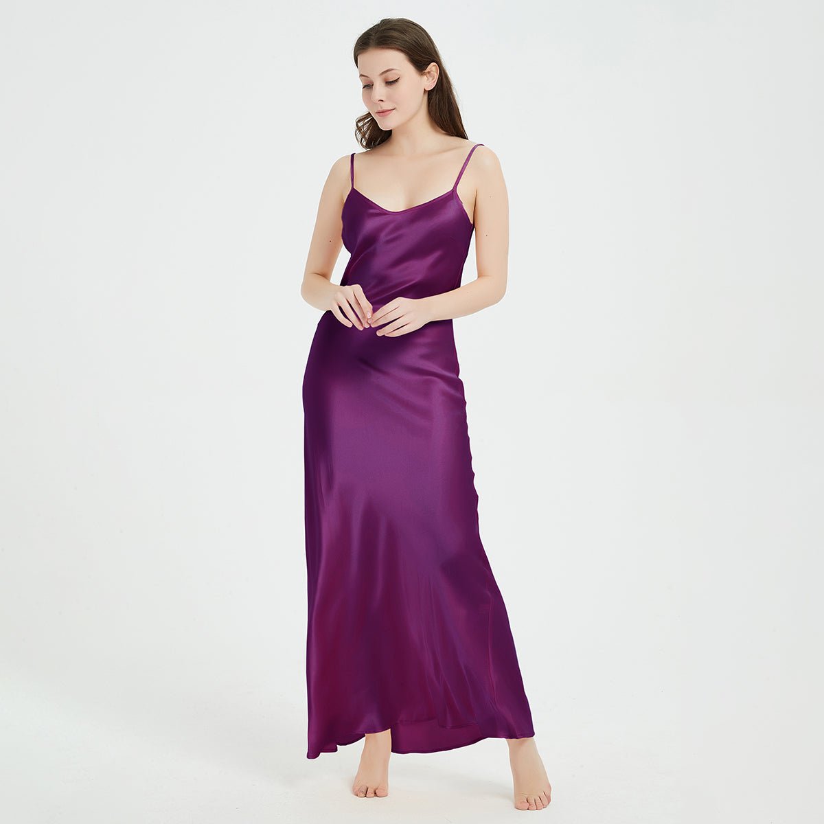 Womens Pure Silk Maxi Dress Long Strap Party Dresses