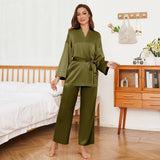 Women's Pure Silk Robe and Pajama Set with Pockets - slipintosoft