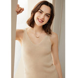 Womens Ribbed Knit V - Neck Sleeveless Cashmere Vest Cashmere Tank