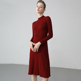 Womens Ribbed Cashmere Midi Dress Mock Neck Cashmere Sweater Dress Fitted Cashmere Dress Black XS
