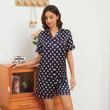 Women's Short Silk Pajamas Set Polka Dots Print Silk Sleepwear printed silk sleepwear