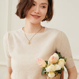 Womens Short Sleeve Cashmere Sweater Crew Neck Cashmere Knit Pullover Top Beige XS
