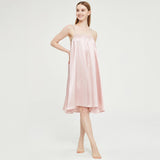 Women's Silk Nightgown with Adjusted Strap Ladies Low-cut O Necked Loose Silk Nightdress - slipintosoft