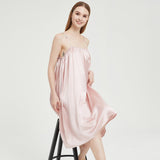 Women's Silk Nightgown with Adjusted Strap Ladies Low-cut O Necked Loose Silk Nightdress - slipintosoft