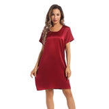 Women Silk Nightgown Short Sleeves Ladies Silk Night Dress - slipintosoft