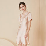 Women's Luxurious Elegant Silk Nightgown Lace Edge Sexy Sleep Dress - slipintosoft