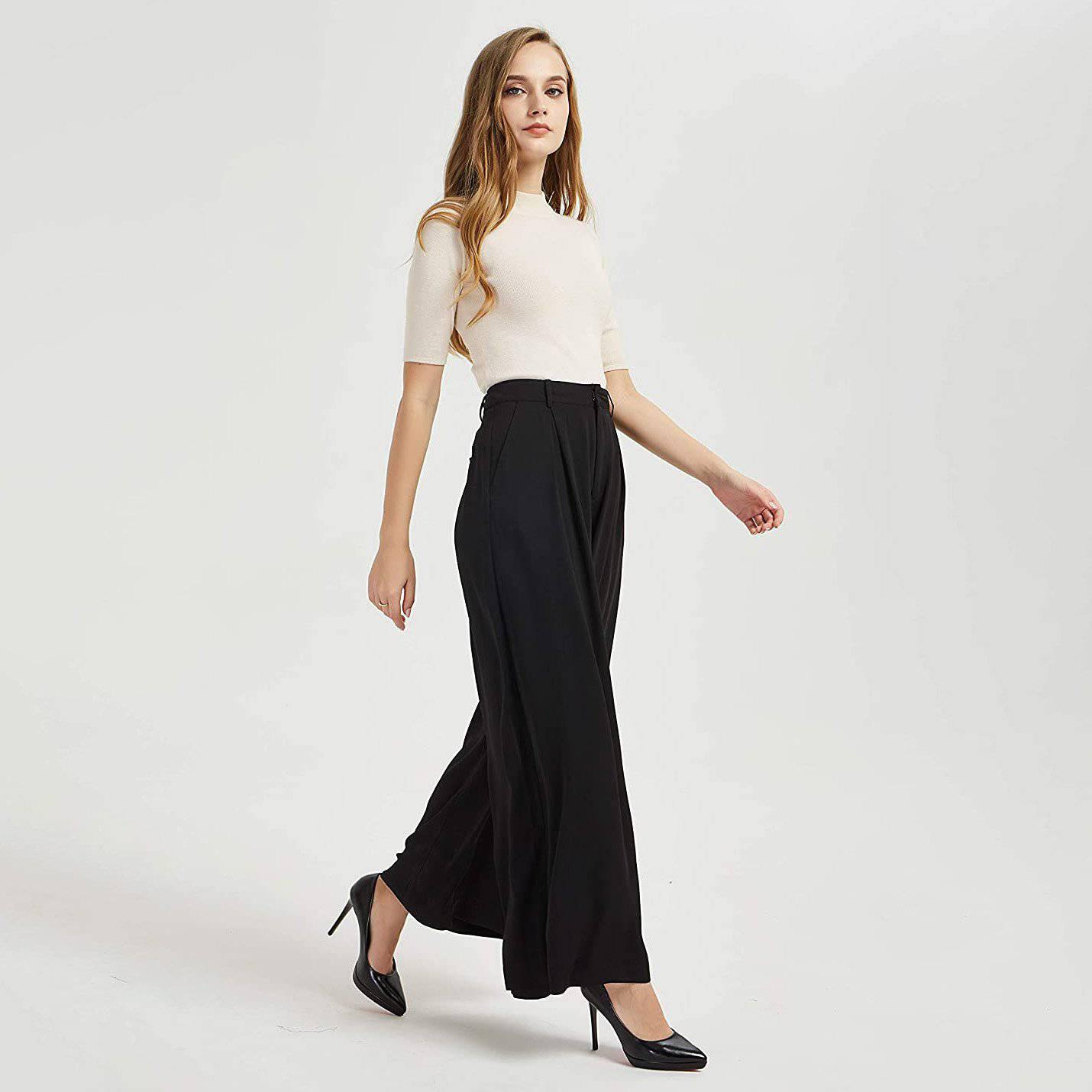 Womens Silk Pants High Waist Loose Silk Trousers With Pockets