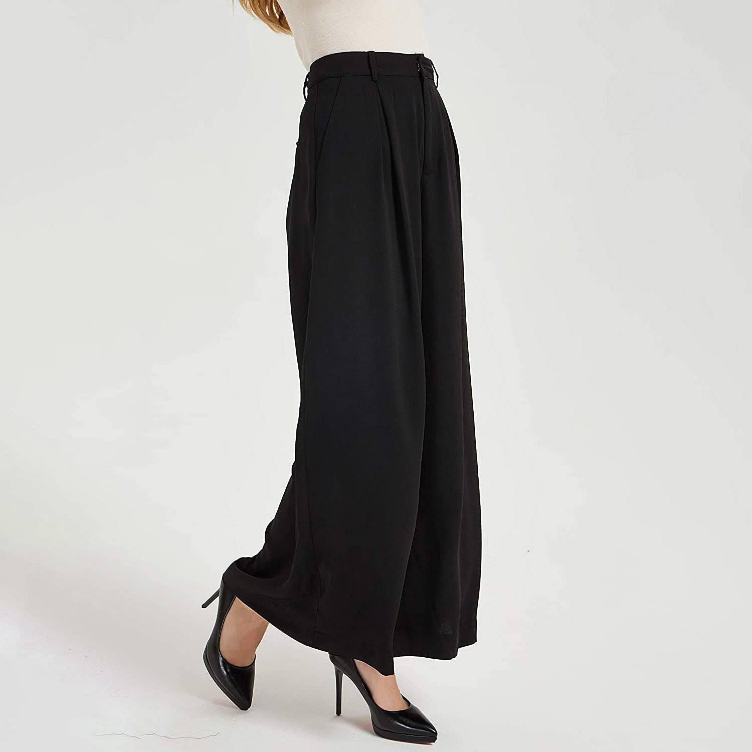 Womens Silk Pants High Waist Loose Silk Trousers With Pockets