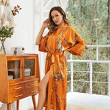 100% Long Mulberry Silk Kimono Robes Handpainted Hourse Luxury Women's Nightwear - slipintosoft