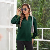 Women's Long Sleeves V Neck Silk Blouse - slipintosoft