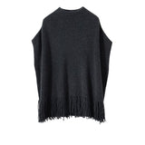 Women's Sleeveless Pure Cashmere Sweater Long Cashmere Shawl with Tassels One Size - slipintosoft