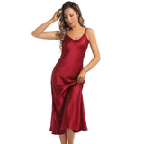 Women's Silk Slip Dress Sleeveless V Neck pure Silk Nightgown