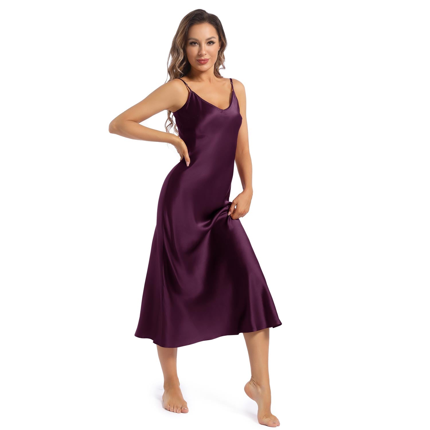 Women's Silk Slip Dress Sleeveless V Neck pure Silk Nightgown