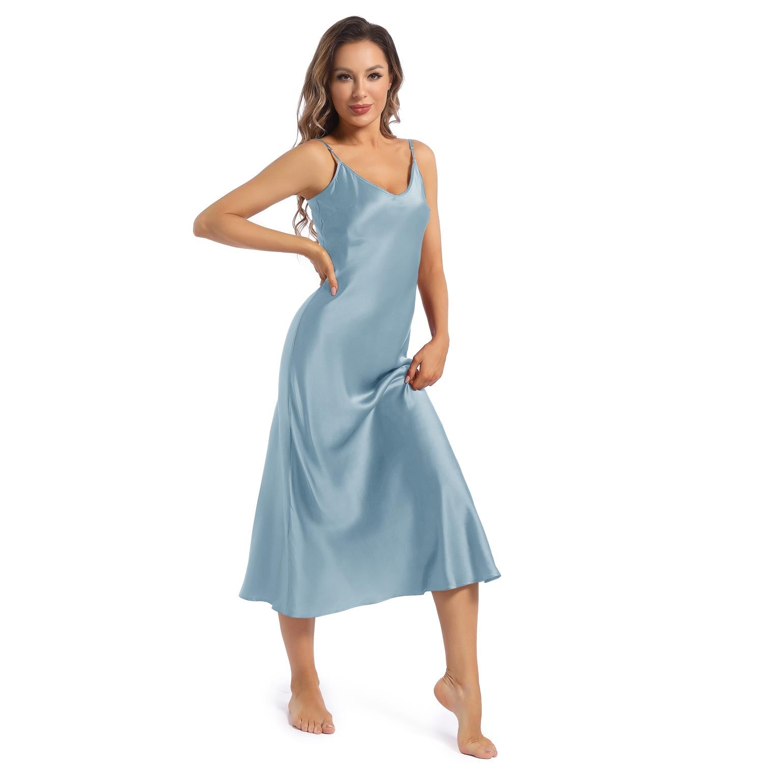 Women's Silk Slip Dress Sleeveless V Neck pure Silk Nightgown