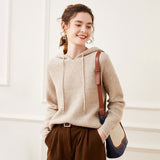 Women's Solid Cashmere Hoodie Long Sleeves Cashmere Sweater Hood - slipintosoft