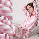 Women's Striped Silk Pajama Set Long Sleeve silk Sleepwear Stripe Silk PJS Balck or Pink and white - slipintosoft