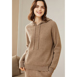 Womens Pure Cashmere Hoodie With Ribbed Cuffs 100% Cashmere Hoody Top