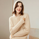 Womens Pure Cashmere Hoodie With Ribbed Cuffs 100% Cashmere Hoody Top