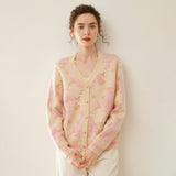 Womens Sweetheart Cashmere Cardigans Jacquard Button Down Cashmere Sweater Coat Wool Cashmere Sweater