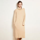 Women's Turtleneck Cashmere Dresses Warm Long Cashmere Basic Midi Dress - slipintosoft