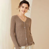 Women's V-Neck Button Cashmere Cardigan Long Sleeve Cashmere Cardigan - slipintosoft