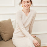 Womens Cashmere Ribbed Knit Midi Dress V Neck Flared Hem Mermaid Dress