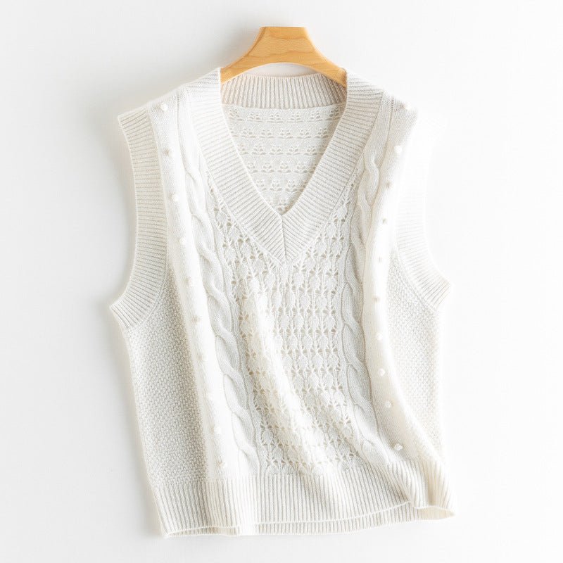 Womens Cable Knit Sleeveless Sweater Vest V - Neck Cashmere Sweater