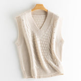 Womens Cable Knit Sleeveless Sweater Vest V - Neck Cashmere Sweater