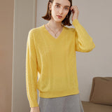 Women's V Necked Cashmere Pullover Solid Cable-Knitted Cashmere Sweater - slipintosoft