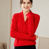 Long Sleeves V - neck Cashmere Wrap Sweater For Women