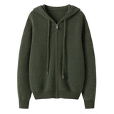 Womens Zip-Up Cashmere Hoodie Long Sleeve Cashmere Knitted Hooded Cardigan Green XS
