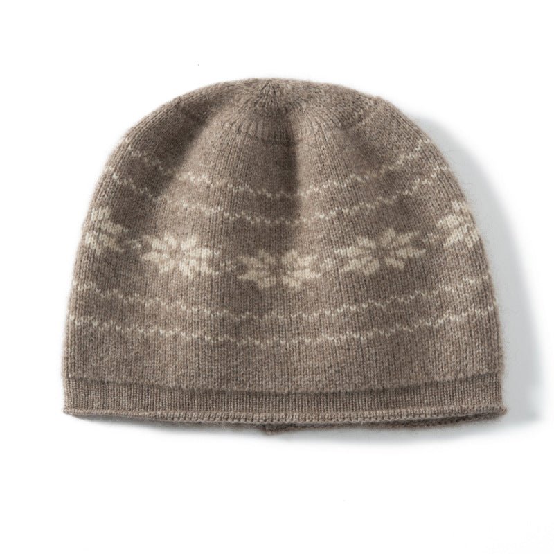 Womrens Pure Cashmere Beanie Hat Cashmere Double - Layered Rolled jacquard Hat Cashmere Hats