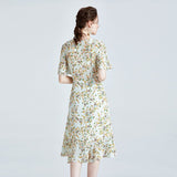 Elegantes Damenkleid aus 100 % reiner Seide mit Blumenmuster Maulbeerseide mit kurzen Ärmeln Kleider 2022 Neu