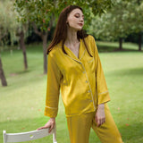 19 Momme Bright Color Long Sleeve Silk Pajamas Pants Set for Women - slipintosoft