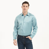 Top aus 100 % Maulbeerseide für Herren, langärmliges Seidenhemd mit verstecktem Knopf