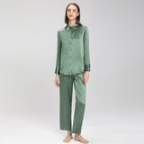 Best Womens Solid Color Silk Pajamas Long Mulberry Silk Pjs 100% Silk Sleepwear - slipintosoft