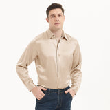 Top aus 100 % Maulbeerseide für Herren, langärmliges Seidenhemd mit verstecktem Knopf