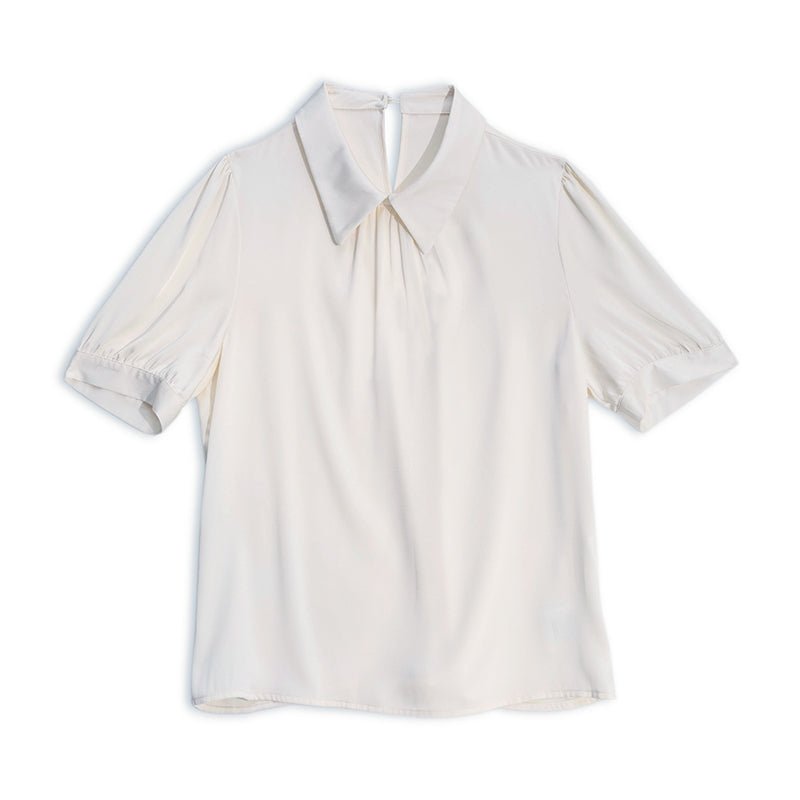 Chic Short Sleeves Silk Blouse 100% Mulberry Pure White Elegant Silk Shirt - slipintosoft