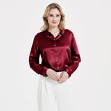 Elegante Damen-Seidenbluse mit Perlenschnalle, langärmeliges Hemd aus 100 % Maulbeerseide