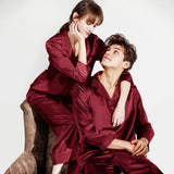 Luxuriöses, passendes Pyjama-Set aus Maulbeerseide, einfarbige Seiden-Nachtwäsche für Paare