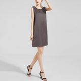 Classic Womens Black Silk Dresses 100% Pure Silk Round Neck Sleeveless Dress - slipintosoft