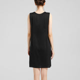 Classic Womens Black Silk Dresses 100% Pure Silk Round Neck Sleeveless Dress - slipintosoft