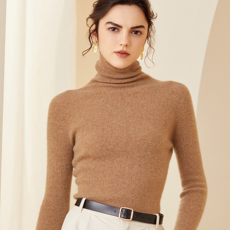 Knitted Cashmere Sweater for Women Slim Fit Turtleneck Solid Cashmere Pullover - slipintosoft